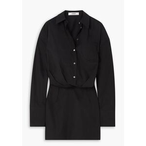 INTERIOR The Tutto draped cotton-poplin mini shirt dress in Black NWOT Size 10